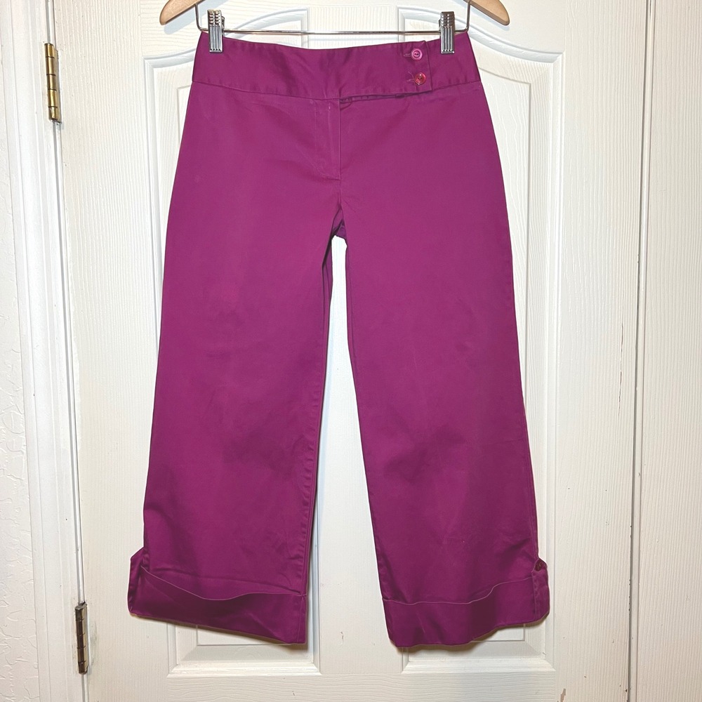 Vintage Y2K Low Rise Cropped Magenta Pants Wide Leg Cuffed Capris Purple